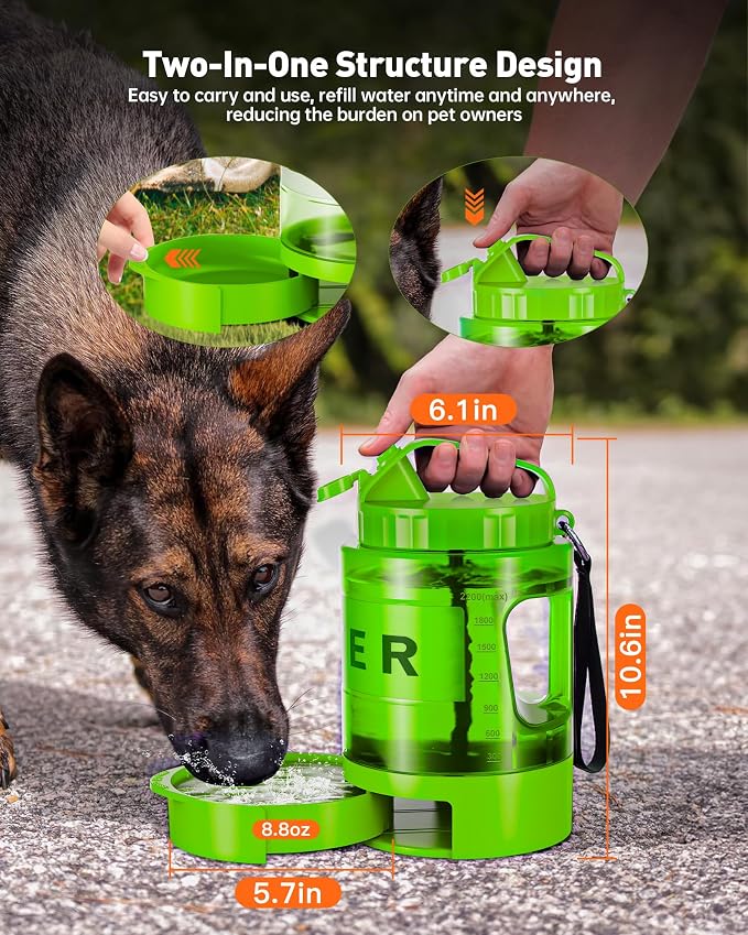 Portable Dog Water Bottle Bowl - 77 oz Travel Water Bowl Dispenser for Dogs Leak Proof, Suitable for Large Pet Drinking, A Must Have for Outdoor, Camping, Walking, Beach, Hunting Other Scenes （Green） - Image 3