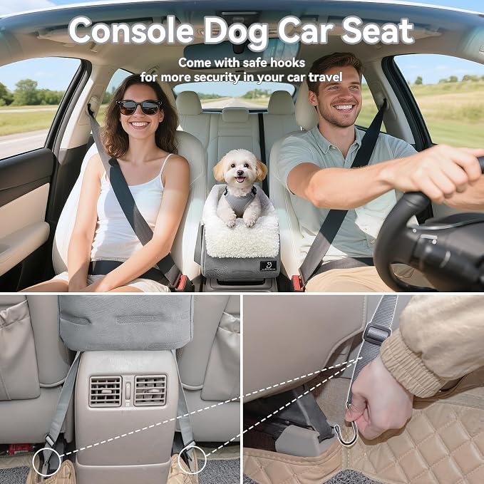 Center Console Dog Car Seat for Small Dogs Under 12 lbs – Secure Booster Seat with Safety Tether, Fits Most Cars & SUVs, Soft Washable Cushion, Portable Carrier Ideal for Pet Travel - Image 2