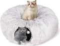 Peekaboo Cat Cave with Washable Mat, Collapsible Cat Play Tunnel for Kittens & Small Pets, Plush Cat Donut Bed Tunnel, Brown by Baseola