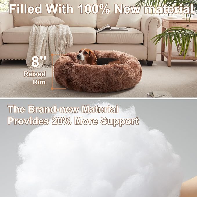 33 in Faux Fur Donut Dog Bed for Medium Plus Dogs,Tie-dye Brown | Calming Plush Round Fluffy Pet Bed with Removable & Washable Cover,Fits up to 65 lbs Pets - Image 3