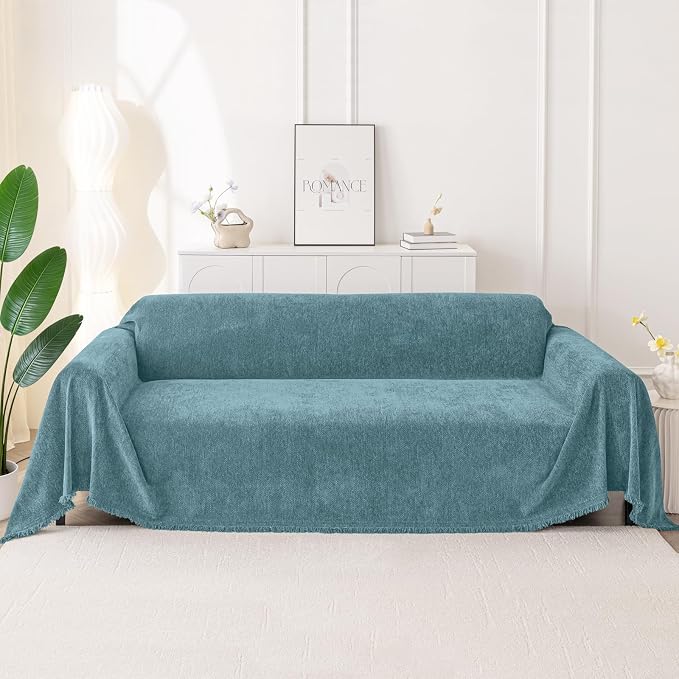 Smiry Couch Cover for Dogs, Chenille Sofa Covers for 3 Cushion Couch | Washable Soft Sofa Slipcover for Pets, Thick Sectional Furniture Protector with Tassels (Blue, 88.5x118 Inch) - Image 10