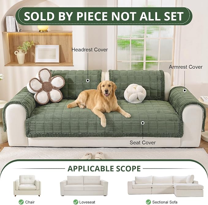 OstepDecor Couch Cover for Dogs, Washable Non Slip Sofa Cover for Pets | Soft Couch Covers for Sofa, Loveseat and Sectional, Furniture Protector Against Pet Hair & Dirt (35.4" x 70.9", Moss Green) - Image 4