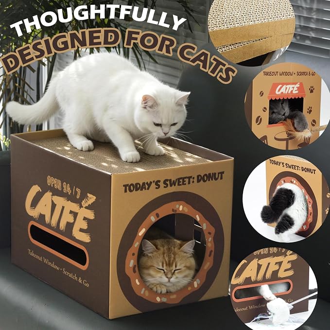 ARGOPET Cardboard Cat Scratcher House, Cozy Cardboard Design with 2 PCS Scratching Pads, Cat Scratcher Box & Bed, 17-Inch Corrugated Cat Scratcher, Safe and Secure for Kittens, Easy to Assemble（Brown） - Image 2