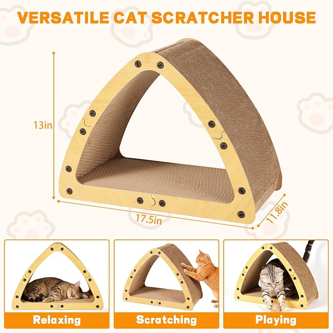TIMIEEYA Cardboard Cat House - Triangle Cardboard Cat Scratcher Cozy Cats Lounger as Tunnel and Sofa, Cat Scratcher for Indoor Cats, Safe & Secure - Image 2