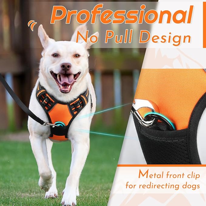 Eagloo Dog Harness for Medium Sized Dogs, No Pull Vest with 2 Leash Clips | No Choke with Handle, Adjustable Comfort Fit, Reflective Strips, Easy Walking Control, Orange, Medium - Image 3
