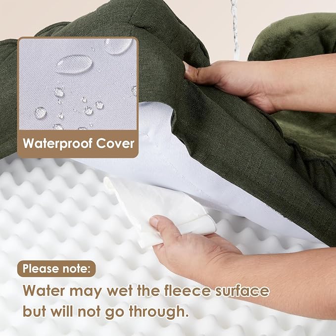 EHEYCIGA Orthopedic Dog Bed Medium Size Dog, Waterproof Washable Pet Beds | Non-Slip Bottom and Egg-Crate Memory Foam Dog Couch Bed with Washable Removable Cover, Dark Green - Image 4