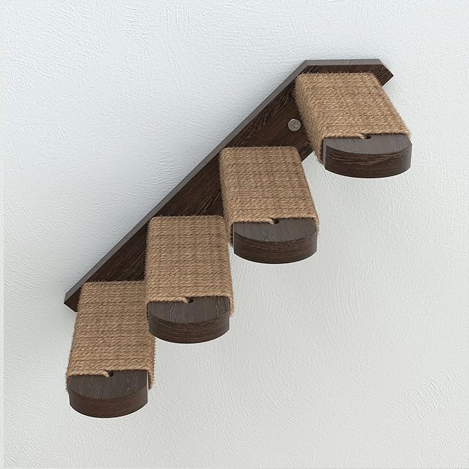 Skywin Cat Steps - Solid Rubber Wood Cat Stairs Great for Scratching and Climbing - Easy to Install Wall Mounted Cats Shelves for Playful Cats (Brown, Left to Right) - Image 2