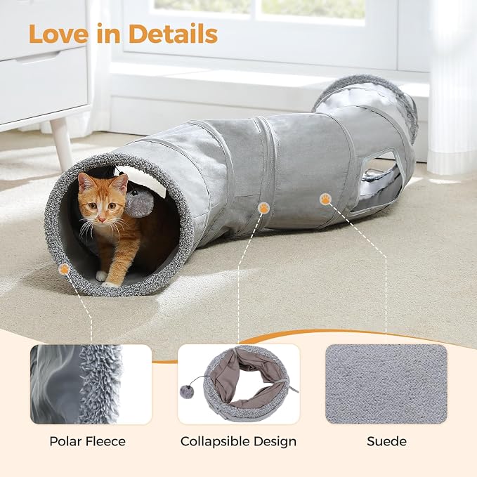 PAWZ Road Cat Tunnel S Shape Cat Tunnels for Large & Indoor Cats 51”Long | Durable, Spacious 10.5" Cat Tube with Peepholes & Dangling Ball Toy, Connected to Play Tunnels, Collapsible for easy storage - Image 5