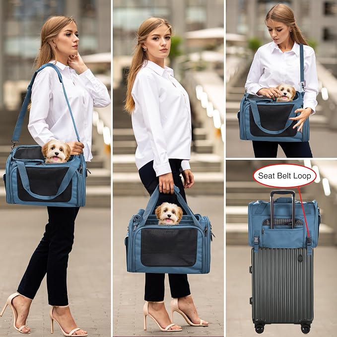 EliteField Deluxe Soft Pet Carrier for Cats and Dogs (3-Year Warranty) | Airline Approved, Waterproof Fabric, Scratch-Resistant Mesh, Expandable Mat, Built-In Leash, Suitcase Sleeve, Seat Belt Loops - Image 3