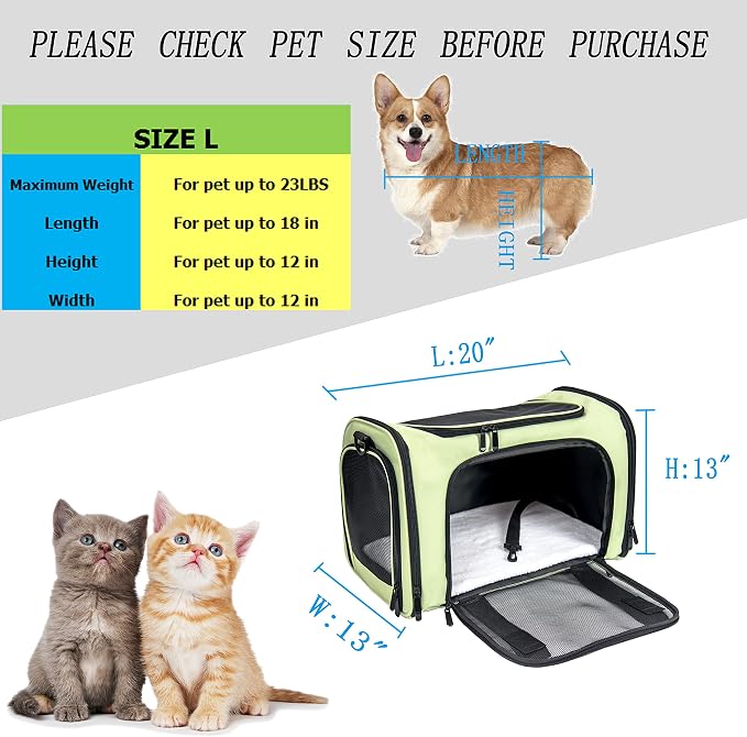 Soft Sided Carrier for Small Medium Cats Dogs,Removable Pad Collapsible Travel Pet Carrier Large Green - Image 7