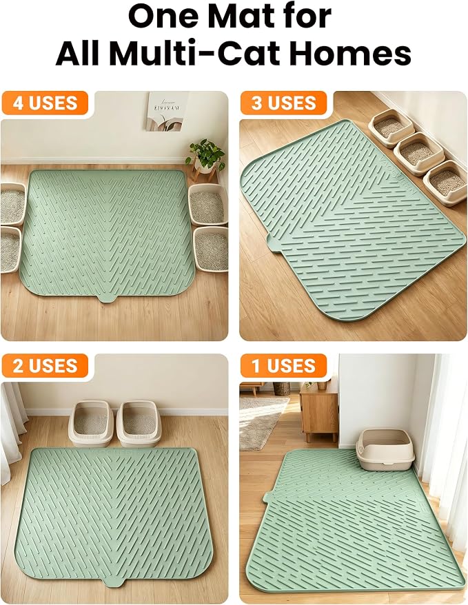 Cat Litter Mat, 47" x 37" Extra Large Cat Litter Box Mat, Silicone Waterproof Litter Trapping Mat for Scatter Control Soft on Kitty Paws Non-Slip Easy to Clean (Green) | Waterproof Litter Trapping Mat for Scatter Control, Soft on Cat Paws Non-Slip Easy... - Image 5