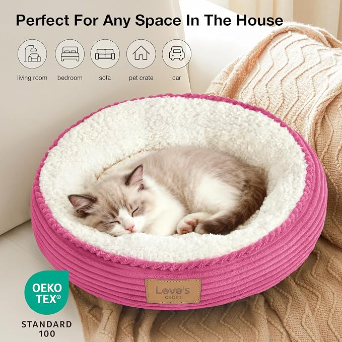 Love's cabin Round Donut Cat and Dog Cushion Bed, 20in Pet Bed for Cats or Small Dogs, Anti-Slip & Water-Resistant Bottom, Super Soft Durable Fabric Pet beds, Washable Luxury Bed Hot Pink - Image 6