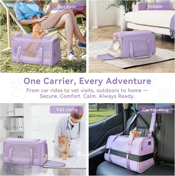 PETSFIT Large Cat Carrier with Patented Safety Buckles,Big Cats Up to 20 lb | Secure Carrier for Safe Driving, Lockable Zippers, Safety Tether, Travel Pet Carrier for Trips & Vet Visits, 19 x 12 x 12 - Image 9