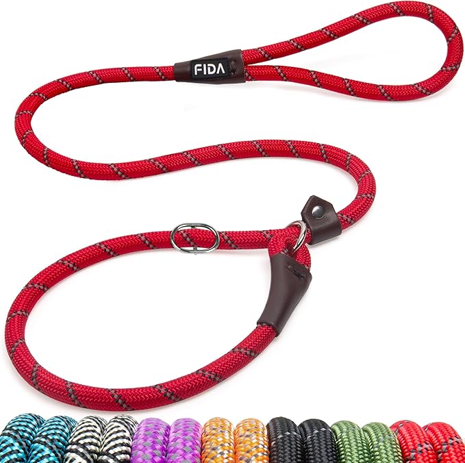 Fida Durable Slip Lead Dog Leash, 4 FT x 1/2" Dog Training Leash, Red by Fida