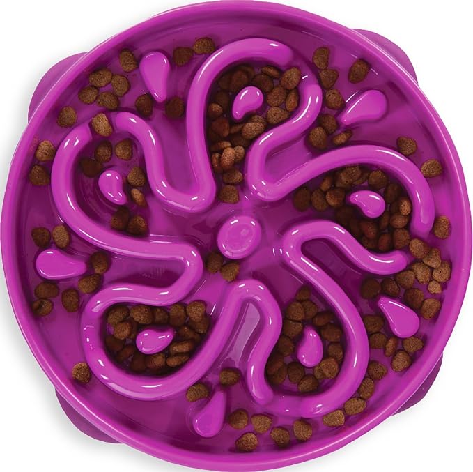 Outward Hound Fun Feeder Slo Bowl – Large 4‑Cup Capacity, Slow Feeding, Medium to Large Dogs, Non‑Slip, Purple, Flower Pattern | Slows Fast Eaters, Can Aid Digestion, Holds 4 Cups Dry or Wet Food, Non-Slip Base, Easy Clean, No BPA, Medium to Large Dogs by OutwardHound