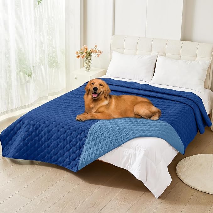 Smiry Waterproof Reversible Dog Bed Cover Pet Blanket | Pet Friendly, Soft Fabric, Washable Dog Blanket for Furniture Bed Couch Sofa, Checkered (82"x82", Navy/Blue) by Smiry