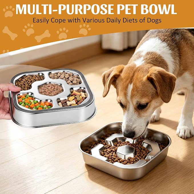 Stainless Steel Slow Feeder Dog Bowls with Non-Slip Rubber Base | Dog Slow Feeder Bowl, 2 Cups Anti-Choking Double-Sided Metal Puzzle Feeder for Small Medium Large Dogs to Slow Down Eating - Image 4