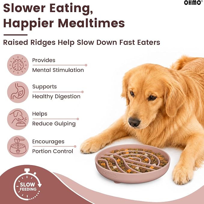 OHMO Slow Feeder Dog Bowl, 7.9" Lick Mat for Dogs, Sunrise, Coral | Cat Slow Feeder Bowl, Anti Choking, Enrichment Toys, Easy Clean BPA-Free Silicone Feeding Bowl, Boredom and Anxiety Reducer - Image 2