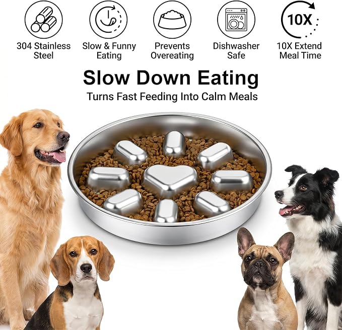 SHENLIU 2Pcs 304 Stainless Steel Slow Feeder Dog Bowl for Medium Large Dogs | 2 Cups Non-Slip Pet Bowl for Fast Eaters, Raised Design for Slow Eating & Digestive Health, Dishwasher Safe - Image 7