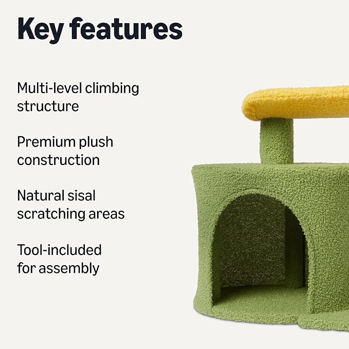 Amazon Basics Cactus Cat Tower for Indoor Cats, 4-in-1 Scratching Post with Curved Perch, Cozy Condo, Natural Sisal, Interactive Dangling Ball, 30.7 in H, Green - Image 2