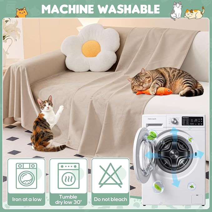 Loiion Cat Scratch Couch Cover Waterproof Sofa Cover 118"x91" Almond | Pet-Friendly Couch Protector, Anti-Scratch & Non Slip Sofa Cover For Cats Dogs Kids, Machine Washable - Image 7