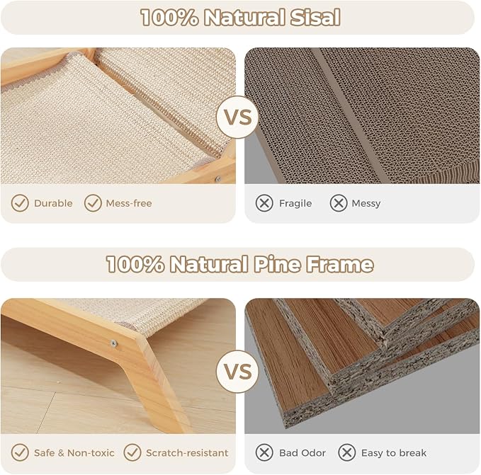Avont Sisal Cat Scratcher Bed for Indoor Cats, Solid Wood Scratching Lounge | No-Mess Cat Chair Couch Horizontal Scratcher - Extra Large - Image 4