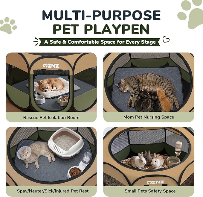 Dog Cat Small Animal Puppy Playpen with Pee Pad, Small, Olive Green | Portable Pop Up Pet Cage Enclosure Tent Kennel Indoor Outdoor with Carrying Case, No Assembly, Camping Use - Image 3