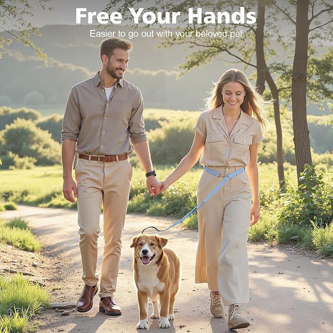 8.5ft Hands Free Dog Leash Adjustable for Medium Dogs, Blue | Versatile Handheld Crossbody Waist Lead with 3 Rings, Easy Adjust for Running Jogging Walking, Sponge Handle - Image 2