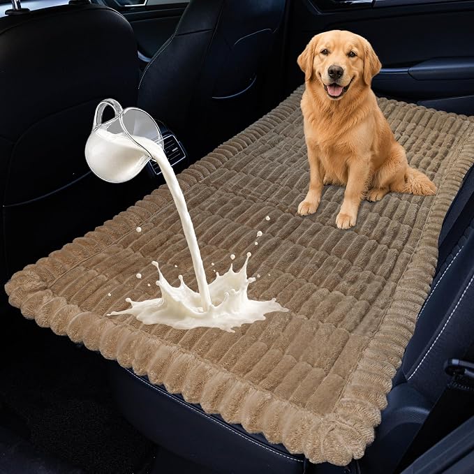 Dog Car Seat Waterproof Bed Cover Back Seat Brown 23.6”x51” | Nonslip Soft Comfortabl Pet Bed Mat Car Blanket for Travel Backseat Extender Seat Covers Dog Bed for Cars Trucks and SUVs by CoSofSLIP