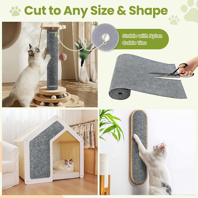 Cat Scratch Couch Furniture Protector, 78.7" x 15.8" Cat Scratcher Pad | Deterrent from Cats Claw Scratching, DIY Sisal Carpet Cat Proof Couch Cover Replacement for Indoor Sofa Wall Door, Light Grey - Image 4