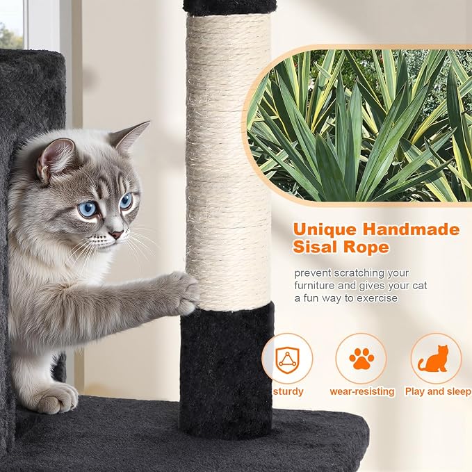 FDW Cat Tree 54in Cat Tower Multi-Level Durable Cat Scratching Post & Cozy Fun Cat Jumping Platform Space Saving Cat Condo Pet Play House for Indoor Cats,Grey - Image 3