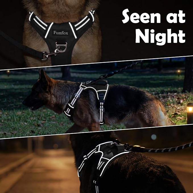 Dog Harness for X-Large Dog No Pull, Adjustable Pet Vest Harness, Vertical Handle Easy Control with 2 Leash Clips, Soft Material, Reflective Safe Night Walking for X-Large Size, Black, XL - Image 7