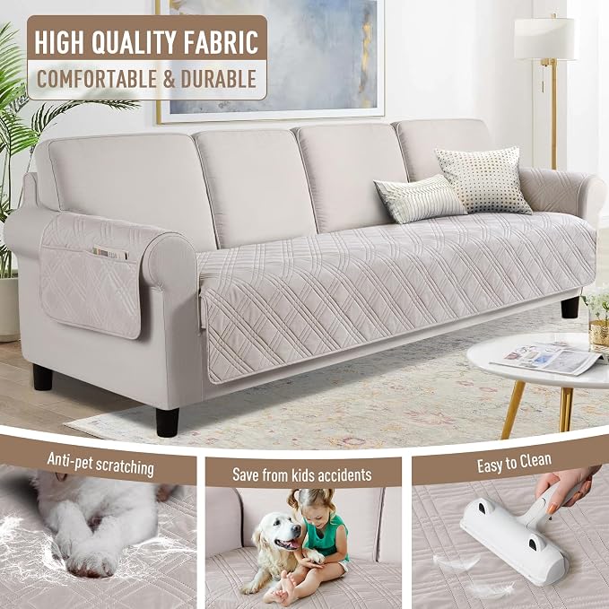 TAOCOCO Waterproof Large Couch Covers for Dogs, Non Slip Sofa Cover, 78.7'' | Washable Oversized Couch Covers with Arms for 3 Cushion Couch, Dog Sofa Cover Protector, Pockets & Backless Design, Cream - Image 4