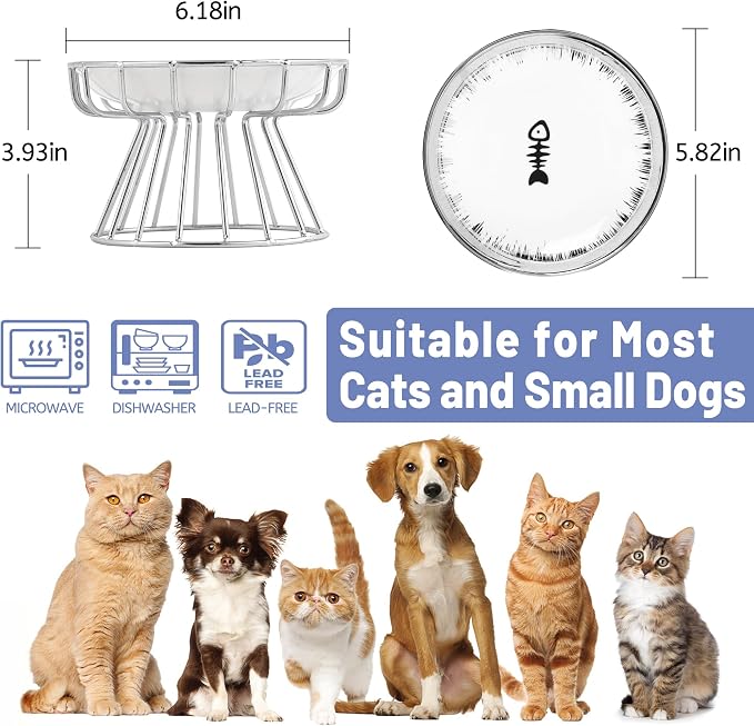 Cat Bowls, Elevated Bowl, Raised Ceramic Dish with Metal Stand, Pet Water or Food Feeding Station for Indoor Cats, Kitten,Dishwash Safe - Image 3