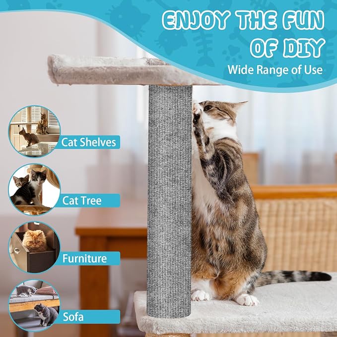 LSGCQ Cat Scratch Mat Self Adhesive Cat Scratch Furniture Protector | Self Adhesive Cat Scratching Mat Replacement for Cat Tree Post Couch Wall Furniture Protector (39.3" x 15.8", Light Gray) - Image 6
