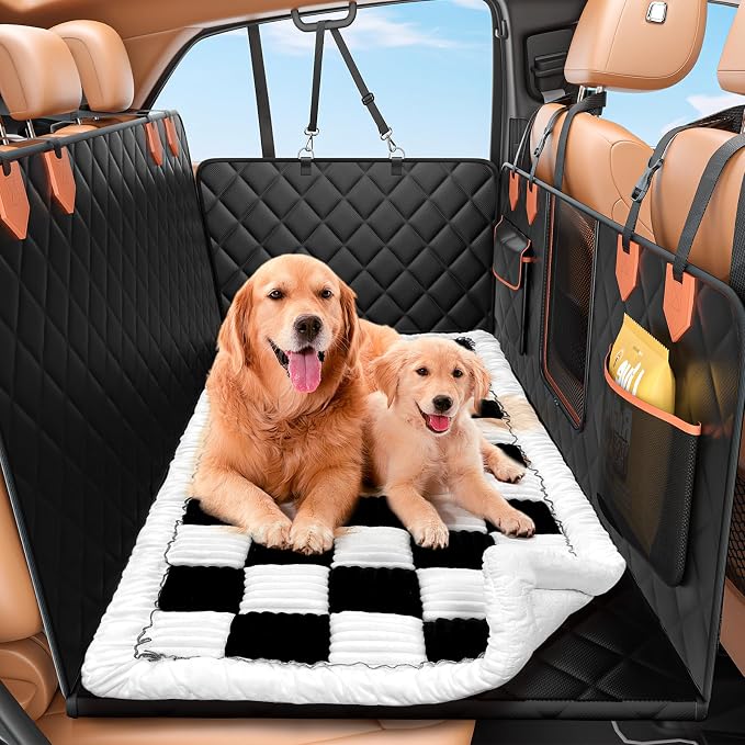 IJVAE Hard Bottom Car Seat Cover for Dog swith Removable Soft Blankets,Scratch-Proof and Anti-Slip Car Dog Hammock for Large Dogs White for Car, SUV by IJVAE