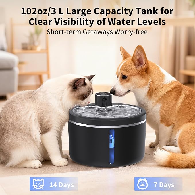 Cat Water Fountain Cordless, 108oz/3L Pet Fountains for Cats Indoor with Stainless Steel Tray, Battery Operated Cat Drinking Fountain with Motion Sens - Image 5