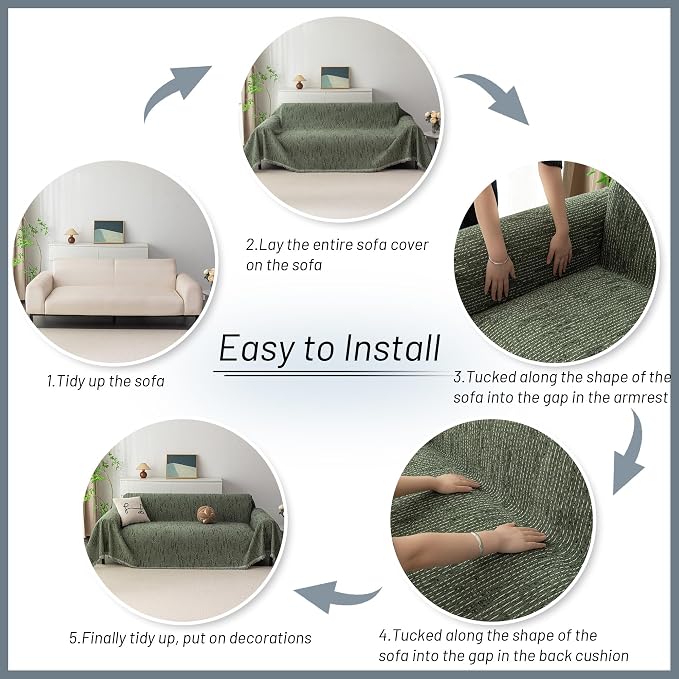 MYSKY HOME Couch Covers for 2 Cushion Couch Sofa, Chenille L Shape Sectional Couch Cover - Pet-Friendly, Machine Washable, Non-Slip Sofa Protector for Dogs, Kids, 71"x118", Moss Green - Image 7