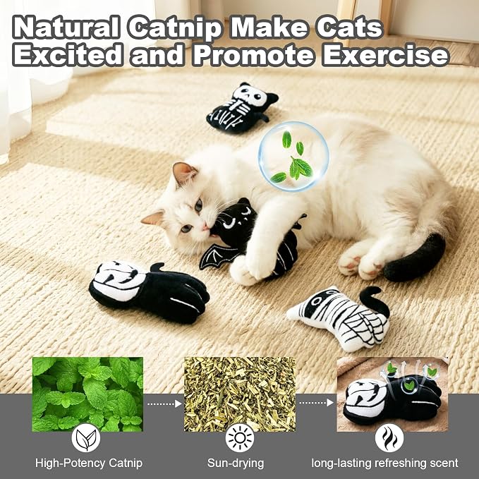 Retro Shaw Catnip Cat Toys, Horror Goth Cat Toy for Indoor Cats Kitty, 4PCS | Crinkle Sound,Interactive Fun,Soft and Durable,Halloween Kitten Toys Cat Nip Kicker Toy for All Breeds - Image 4