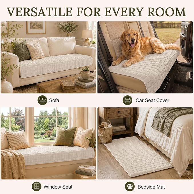 Smiry Velvet Couch Cover for Dogs, Non Slip Soft Sofa Protector for Pets | Washable Sofa Cover for Cats, Cozy Furniture Protector Against Pet Hair, Scratches, Fits Sectional Sofa(White, 36"x94.5") - Image 7