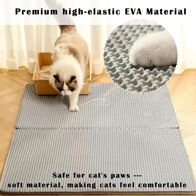 HCY&WLD 2-Pack Cat Litter Mat, Double Layer Honeycomb Waterproof Urine Proof Non-slip Litter Trapping Mat, Less Waste, Easy to Clean Cat Litter Box Mat, Kitten Indoor Supplies (Gray, 20x16 Inches) - Image 3