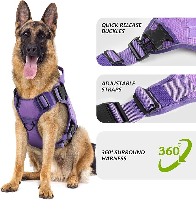 WINGOIN Purple Tactical Dog Harness for Small Dogs,No Pull Dog Harness | with Handle,Adjustable Reflective,Military K9 Style,Big Size Dog Vest,for German Shepherd,for Walking Training Hunting - Image 2