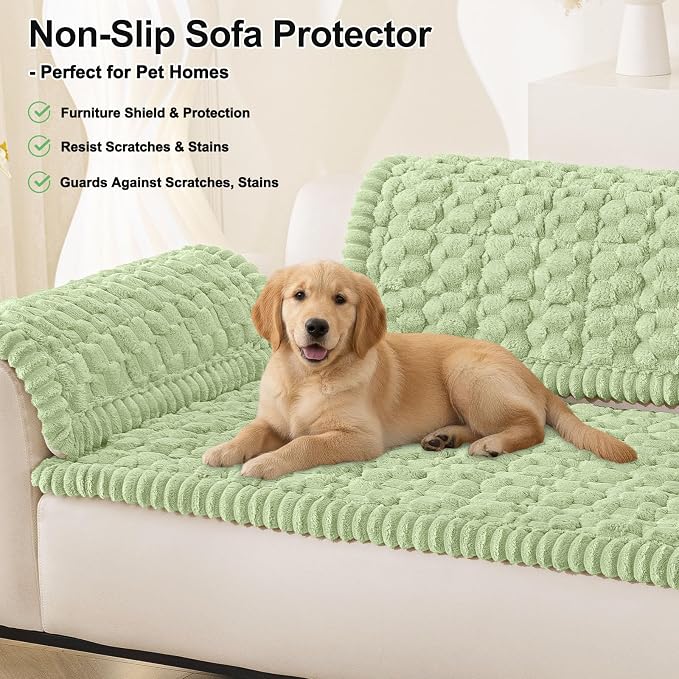Smiry Non Slip Couch Covers for Dogs, Scratch Resistant Pet Sofa Protector | Machine Washable Soft Fuzzy Thick Furniture Cover for Sofa Loveseat Sectional Large Dogs, Sage Green, 27.6" x 47" - Image 10