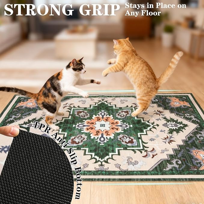 EXPAWLORER Cat Litter Mat, 32”x48” XL Non-Slip Urine Waterproof Litter Trapping Mat Easy to Clean Washable Litter Box Mat for Floor Soft on Kitty Paws, Indoor Food Mats Rug Pads for Bathroom Green - Image 5