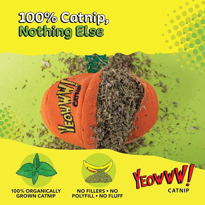 Yeowww! Catnip Haloween Pumpkin Catnip Cat Toy - 3 in toy for cats - 100% Stuffed with Premium Organically Grown Catnip, Made in USA - Image 4