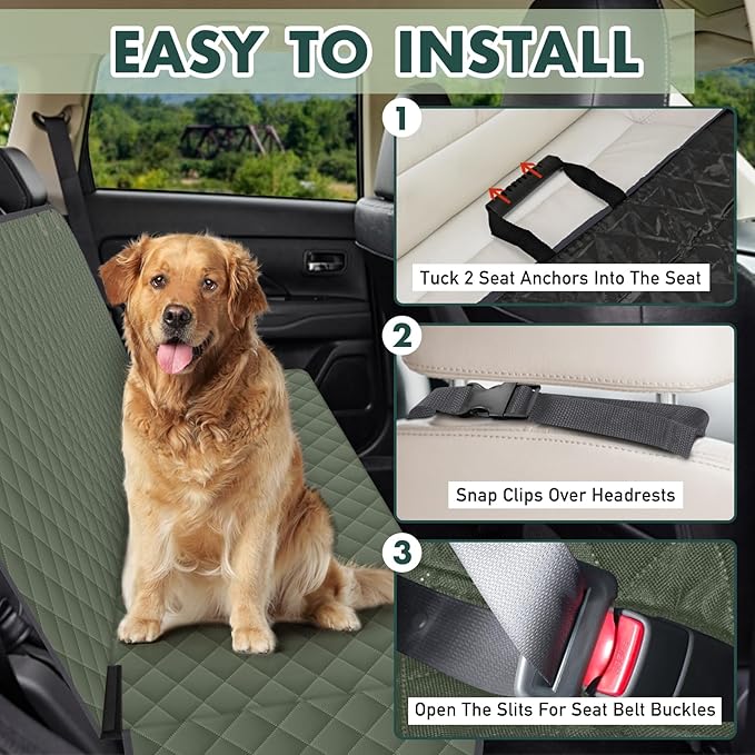 Waterproof Dog Backseat Cover for Cars, Non-Slip Pet Seat Protector, Green - Image 3