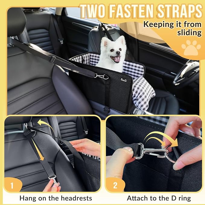 SlowTon Console Dog Car Seat, Dog Booster Seat for Small Dogs Under 11lbs | Portable, Safety Features for Anti-Collapse, Hard Bootm for Excellent Support, with Washable Cushion Built in Seat Belt - Image 3