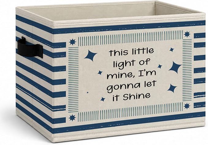 Vintage Christian Storage Bins Box, Faith Star Collapsible Organizer Basket | uplifting playful storage box basket for books clothes, navy striped organizer for nursery bedroom playroom, 10x14 in by Unknown