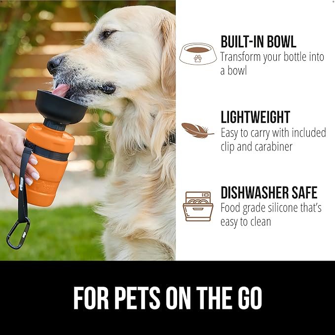 GORILLA GRIP Dog Water Bottle, Portable Water Bowl Dispenser for Dogs, 16 oz Leak Proof Pet Travel Squeeze Bottles, Food Grade Silicone, To Go Puppy Essentials, Hiking Camping Trip Accessories, Orange - Image 5