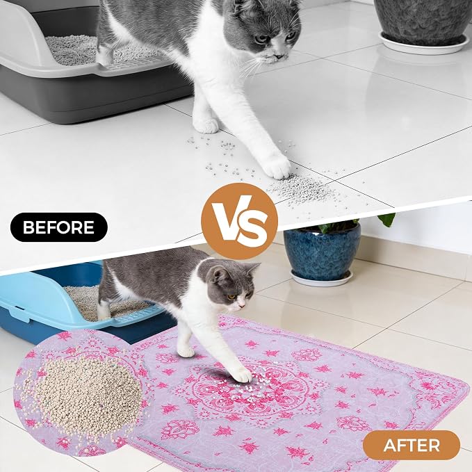 Homimp Cat Litter Mat, Litter Trapping Mat 2 Pack, Contains Mess from Box, Protects Floors,Urine Waterproof,Non-slip,Less Waste Cat Litter Box Mat,Soft on Kitty’s Paws,Washable,Absorbent,Pink 18"X24" - Image 5
